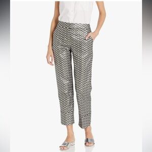 Trina Turk Banshee Cuffed Cropped Metallic Chevron Jacquard Pants Womens Size 2
